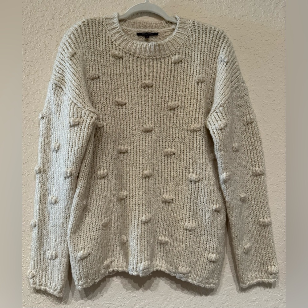 Olivia Sky Women’s Large Swiss Dot Cream Long Sleeve Pullover Sweater Size L
